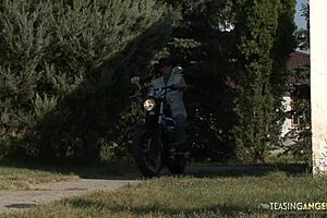 Horny Brunette Chick Feels Intense Pleasure As Both Holes Get Fucked Outdoors