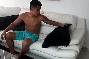 Mature milf arrives on sofa to suck my dick in hot game