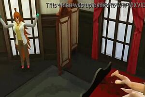 Inserting his dick into Inata’s mouth and her ass in the Hentai video