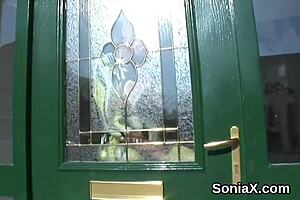 Cheating English milf Lady Sonia displays her giant breasts