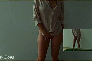 wet wife in pink office shirt going braless today