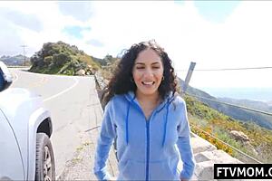 Look at this Latina MILF flashing her tits and ass in public.