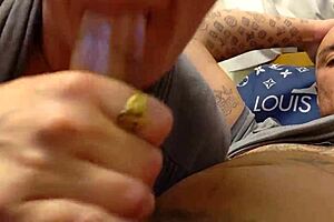 Watch this milf suck my big cock? It's so huge, she can barely handle it all.