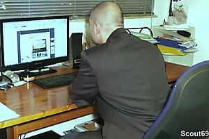 Horny german milf with big tits fucks her sister's boss hard!