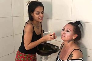 Lady with big and small tits caught in eerie morgue scene