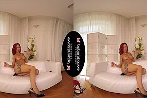 Tattooed MILF enjoys VR solo