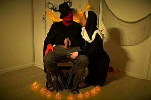 pleasuring the pumpkin king with a blowjob