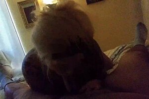 blondie milf gives blowjob before intense fucking session.