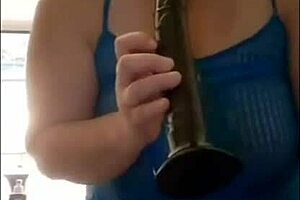 Busty brunette milf sucks monster dildo while masturbating. Is she a slut or just playful?