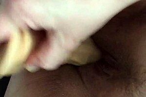 Chubby wife enjoys her big dildo toy