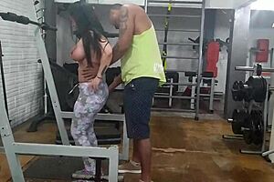 Gym trainer loses control to Aluna's big tits and monster cock temptation