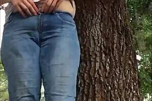 The curvy MILF babe says, 'Am I naughty masturbating my pussy outside in cute panties?'