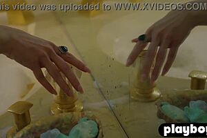 big tits redhead milf minxie strips in lingerie, showing curvy body