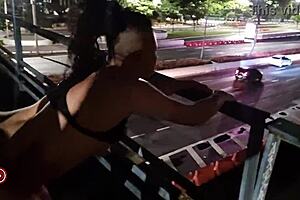 Men lick pussy on street