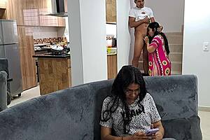 My Stepmother Sucks My Dick On The Stairs While Stepsister Distracts