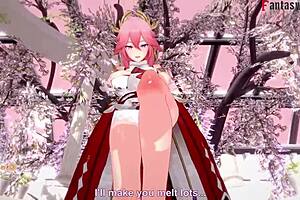 Yae Miko Hentai Animated Busty with a mature blowjob POV