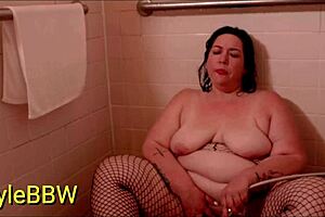 BbW Kylie Showers In Fishnets!
