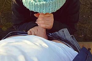 Hot milf pulls up panties full of cum outdoors 😈