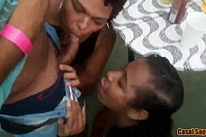 Can you believe this guy got triple blowjobs at the party?