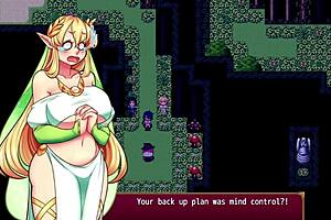 Halloween witch's big tits in 3D hentai game