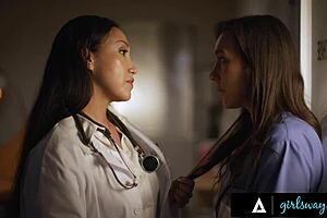 MILF doctor and nurse in hot lesbian action