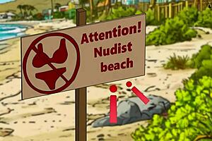 Marge on nude beach in parody