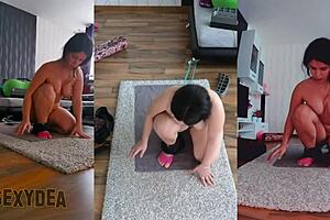 See me stretch and flex in a triple cam yoga workout