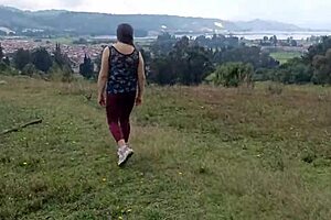 Amateur stepmom gets her hairy pussy licked in public