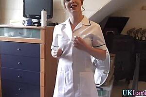 A mature British nurse gives a blowjob to a big cock in a three woman fuckfest