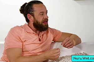 Blonde Masseuse Sonia Harcourt Delivers Wet Nuru Massage, Rubbing Natural Tits on Brad Newman