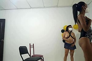 Crazy brunette slut gets natural tits fucked on camera
