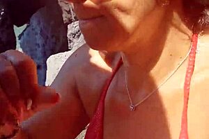 Teresa Jones begins her amateur porn video outdoors