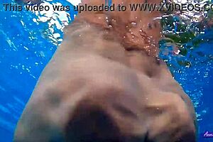 Beautiful woman enjoys hot sex in the pool on a sunny day