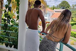Mara and Rioc enjoy a steamy balcony encounter