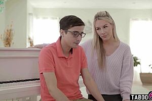 Busty piano teacher seduces her young student for sex