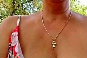Mom with natural tits masturbates alone
