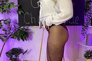 Beautiful blonde in coffee tights, solo night club dancer
