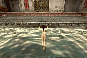 Mature Lara Croft in comic porn video in public grave yard