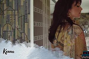 sexy milf kenna vanessa strips from lingerie and stockings to naked