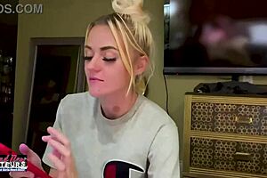 Petite blonde gets her shaved pussy rubbed and fingered