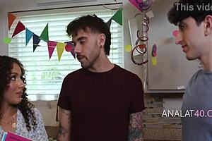 Step family surprises birthday girl with a hot gang bang