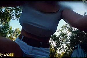 amazing milf flashing big tits on daring bike ride