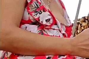 Mom with natural tits masturbates alone