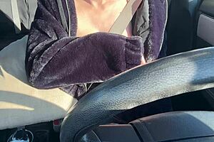 Italian MILF's solo car ride with big tits tease
