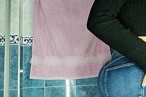 Caught in the act of public urination in the bathroom