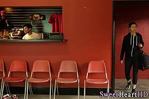 Teen lesbian tastes mature pussy while fingering in high definition threesome with small tits babe