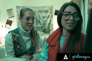 Futuristic Milf Takes Vintage Nerdy Girl's Virginity In Rough Passionate Lesbian Threesome!