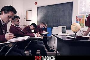 Busty teacher gets gang banged by four students
