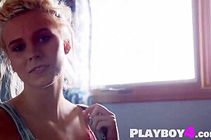 Petite blonde MILF Jenessa Dawn in sexy striptease outdoors