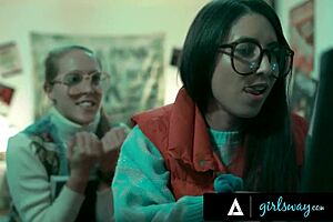 Futuristic Milf Takes Vintage Nerdy Girl's Virginity In Rough Passionate Lesbian Threesome!